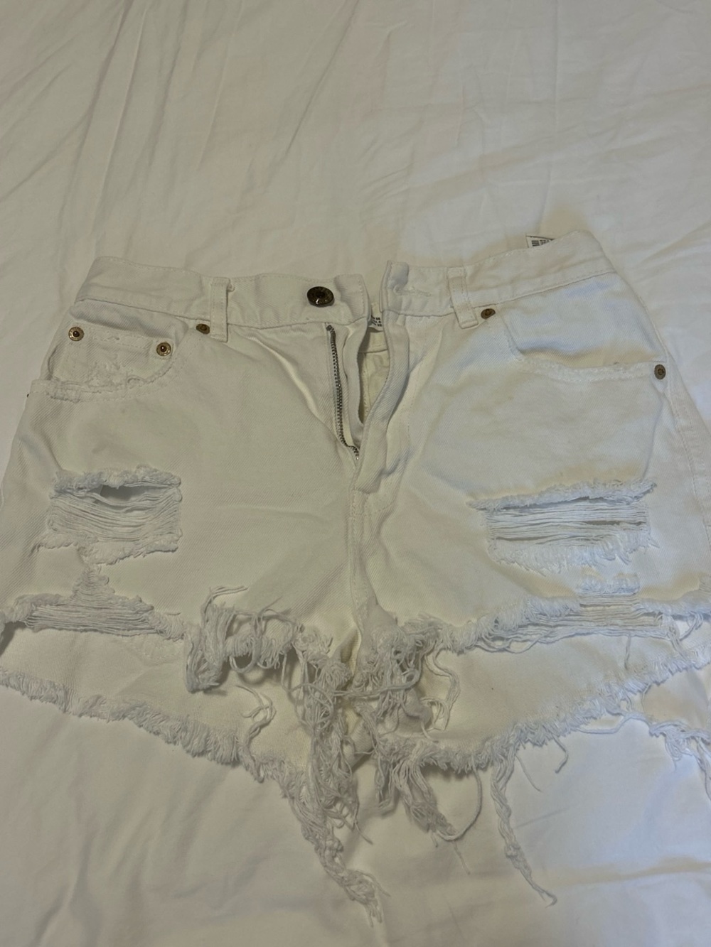 Pull&Bear White Distressed Ripped Denim Shorts